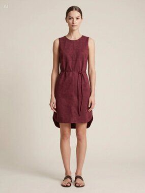 ONLY Burgundy Faux Suede Sleeveless Tie Waist Curved Hem Dress